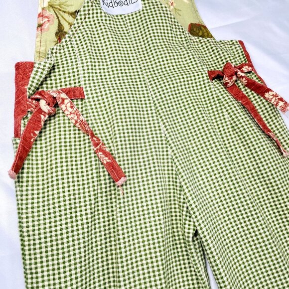 Vintage Boho Neutral Gingham Green Floral Cropped Overalls Romper Small / 5 - 6 - Picture 9 of 14